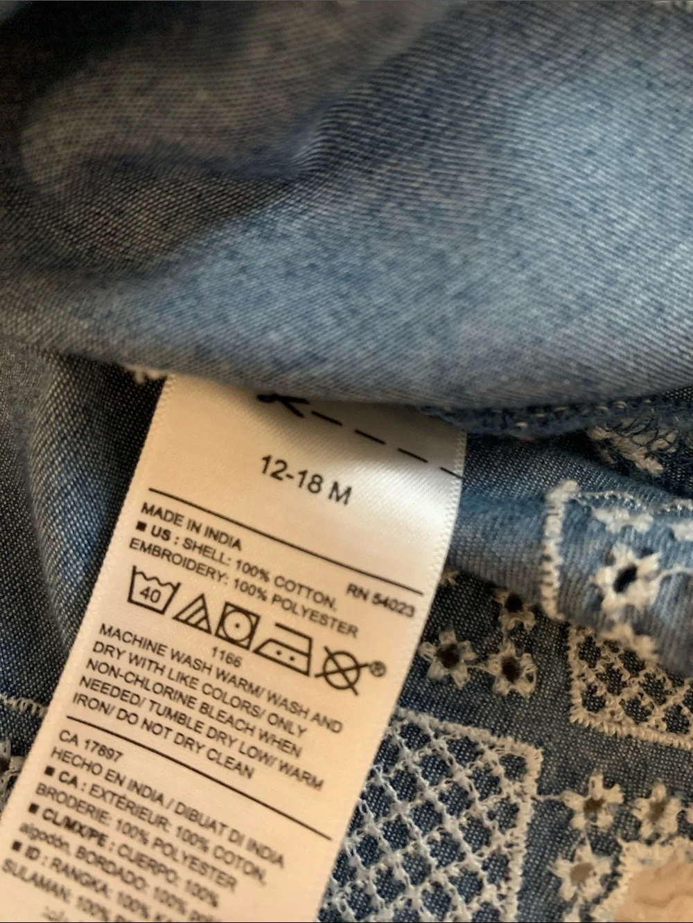 Old Navy Blue Geometric Eyelet Design Dress 12-18M Baby Girl